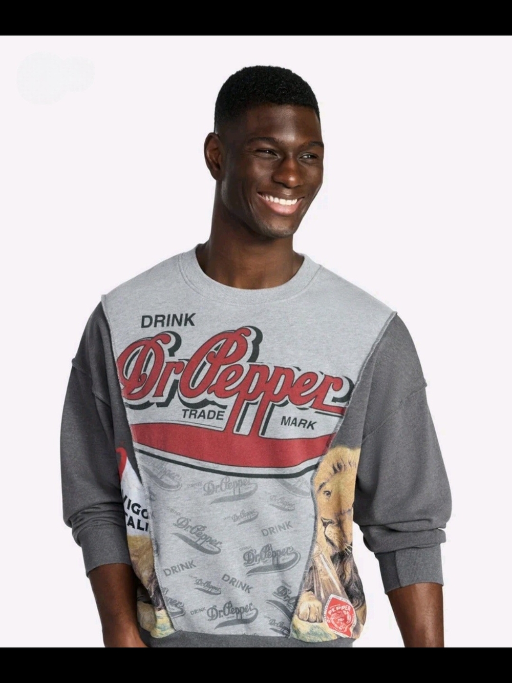 Dr Pepper Fleece Logo Graphic Crew Neck Oversized Pullover Sweatshirt Men's S/LG
